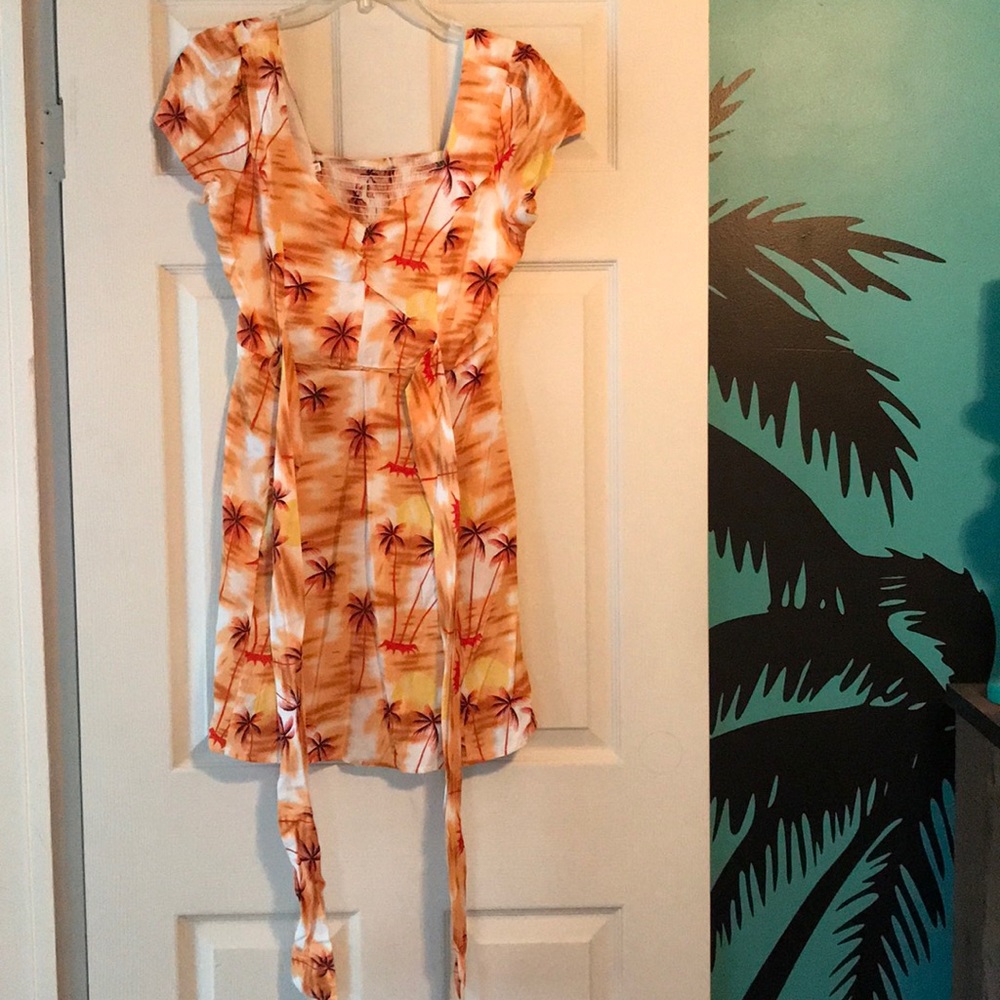 ROMWE Yellow Tropical Palm Tree Dress